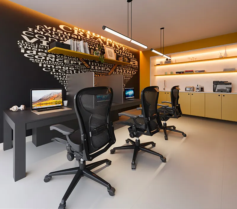 Office com estações de trabalho do Estação Botafogo Residencial