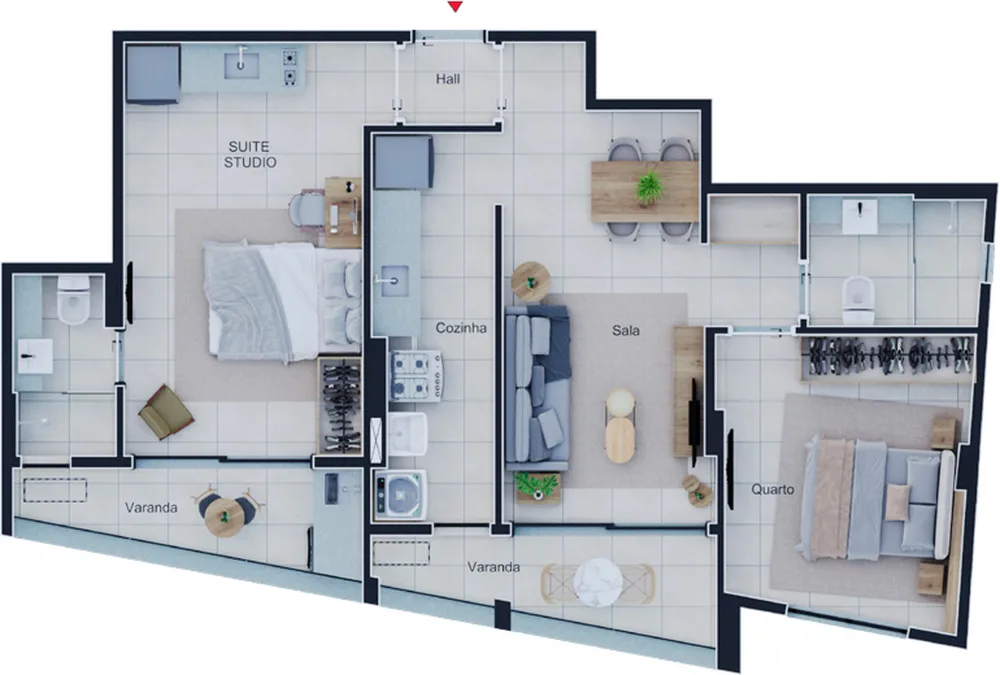 Planta do apartamento Double de 2 quartos do Estação Botafogo Residencial, final 01, com 73,45 m²